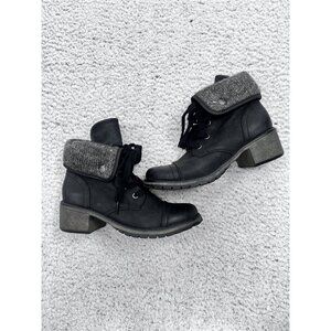 Women's Roxy Pepper Black Combat Fold Over Cuff Block Heel Boot Size 7.5